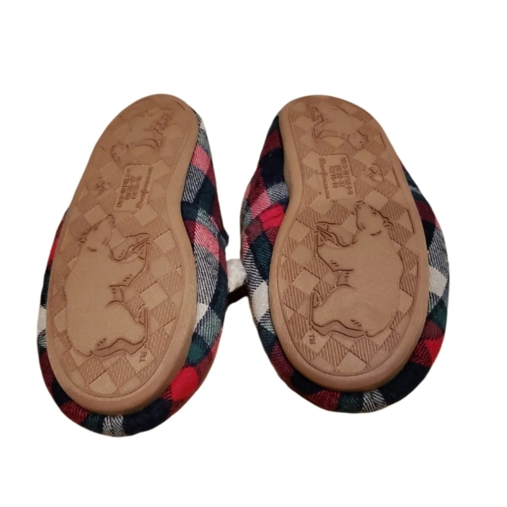 Dearfoams Lil Bear kid's plaid memory foam slippers